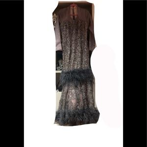 From YSA MAKINO feather and beaded detailed dress